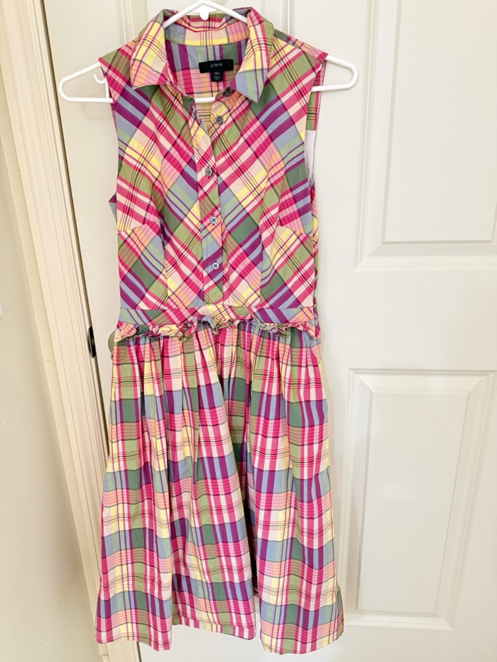 J. Crew Pastel Plaid Collared Sleeveless Dress in Pink, Yellow & Blue